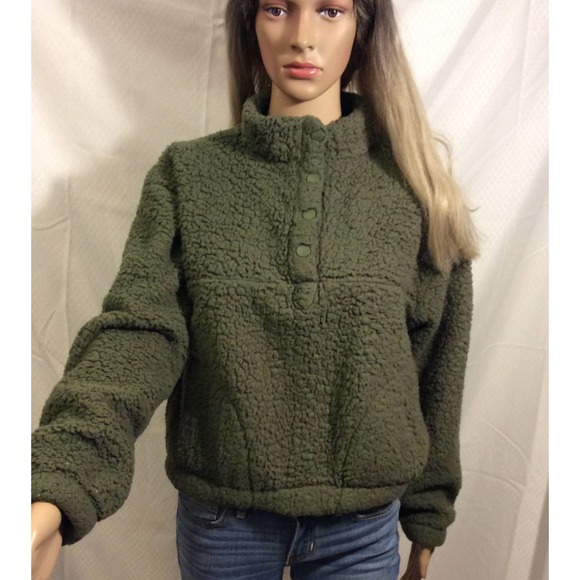 Wild Fable Sherpa Cropped Jacket in Olive green Women size XS - Picture 2 of 10